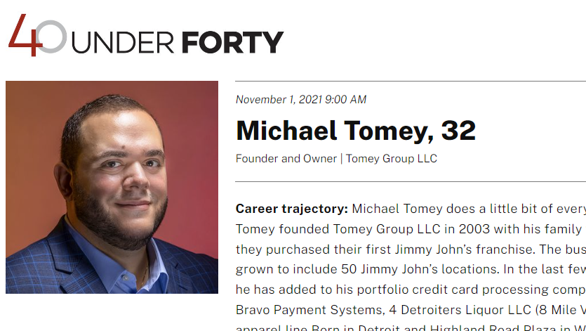 40 under Forty - Michael Tomey of Detroit Michigan